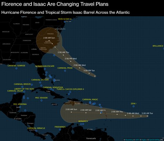 Hurricane Florence and Tropical Storm Isaac Threaten Cruise Routes