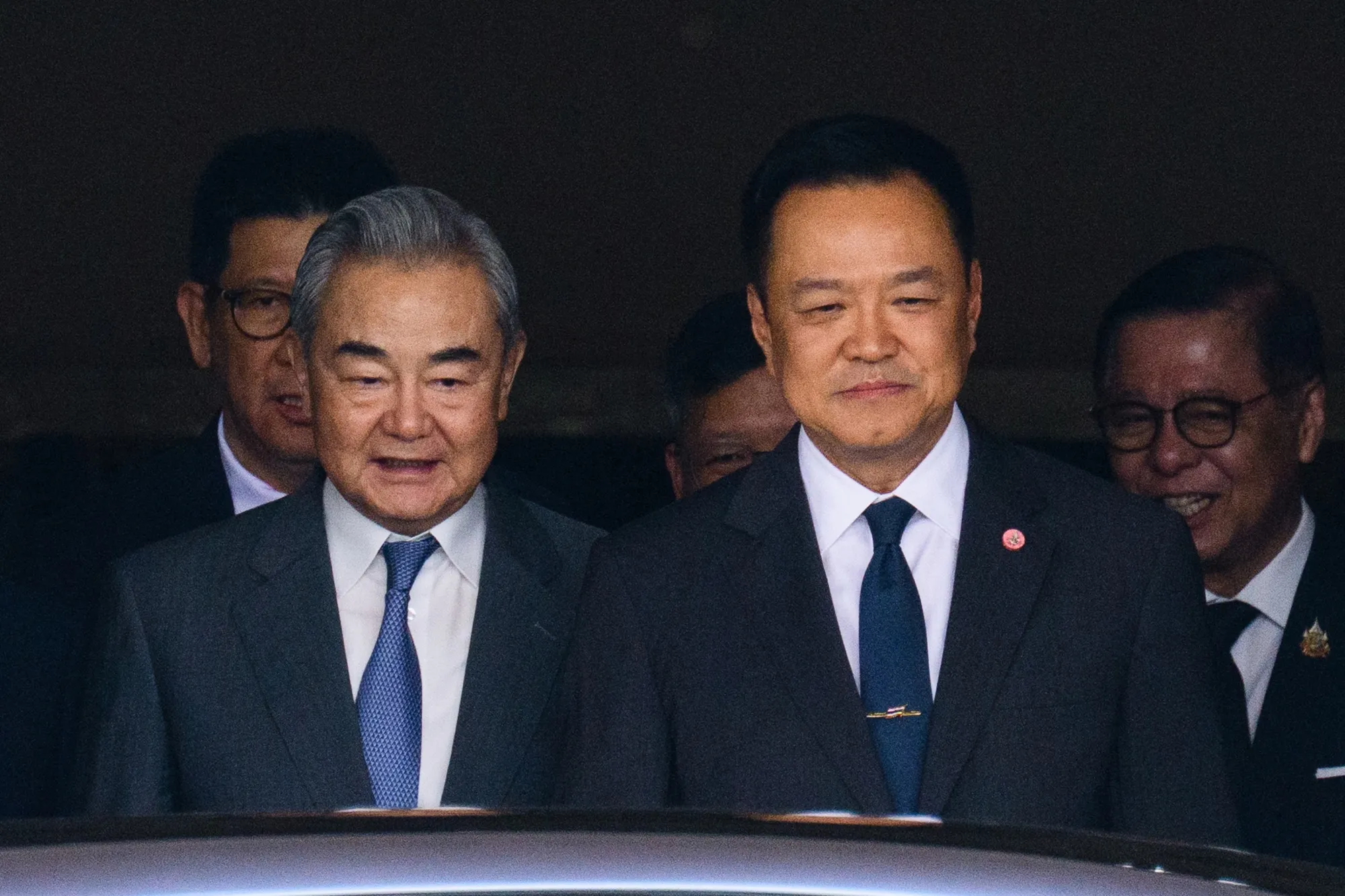 Wang Yi and Anutin Charnvirakul&nbsp;at the Government House in Bangkok on April 24.