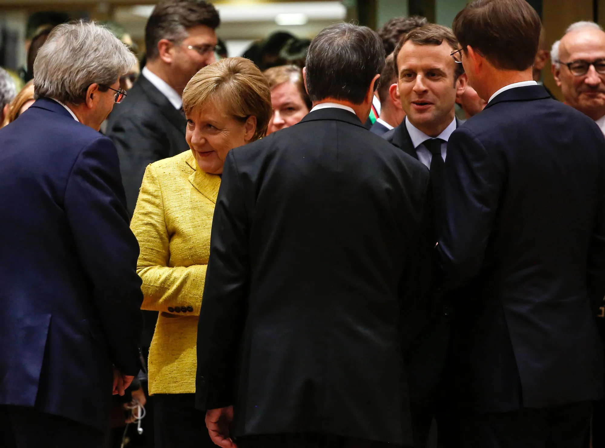 Merkel and Macron during a recent EU leader summit in Brussels