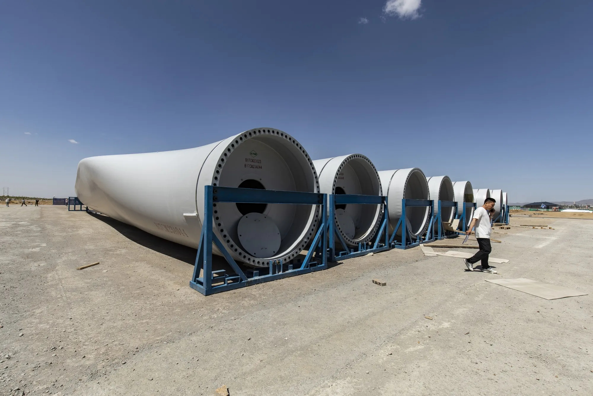 Wind turbine blades at a Ming Yang plant in Baotou, Inner Mongolia, China.