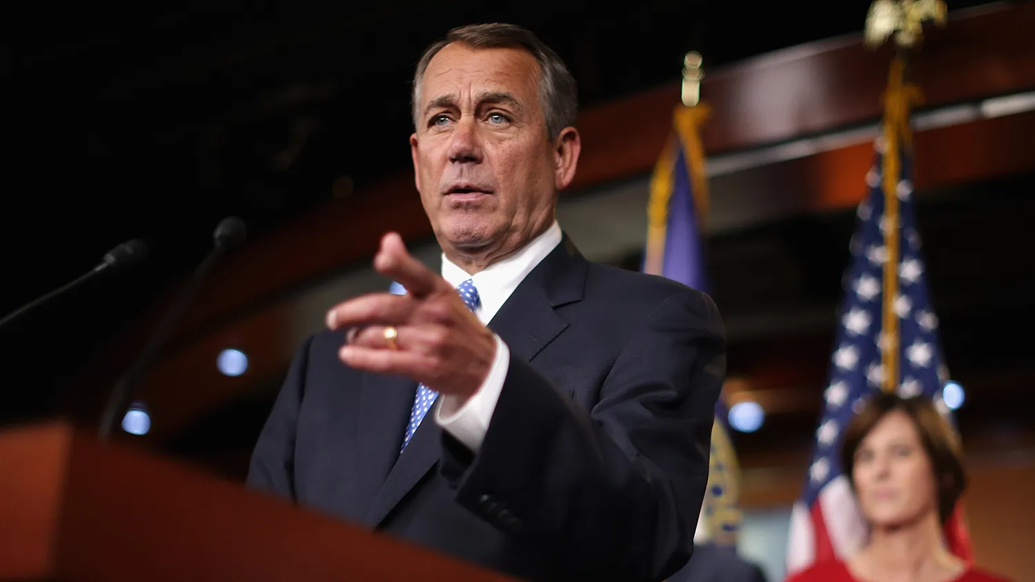 Speaker of the House John Boehner (R-OH) holds a news conference with the newly-elected members of the House GOP leadership at the U.S. Capitol November 13, 2014 in Washington, DC.
