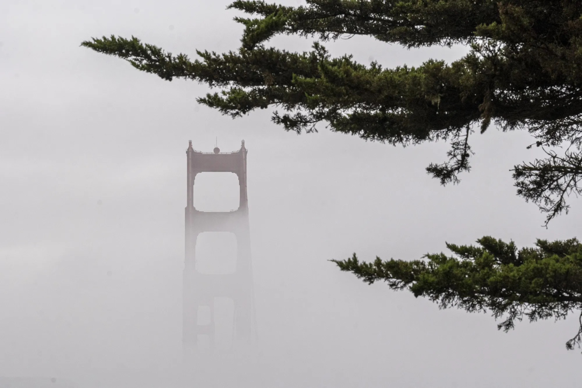 The Golden Gate Bridge during a rain storm in San Francisco, California, U.S., on Wednesday, Oct. 20, 2021.&nbsp;