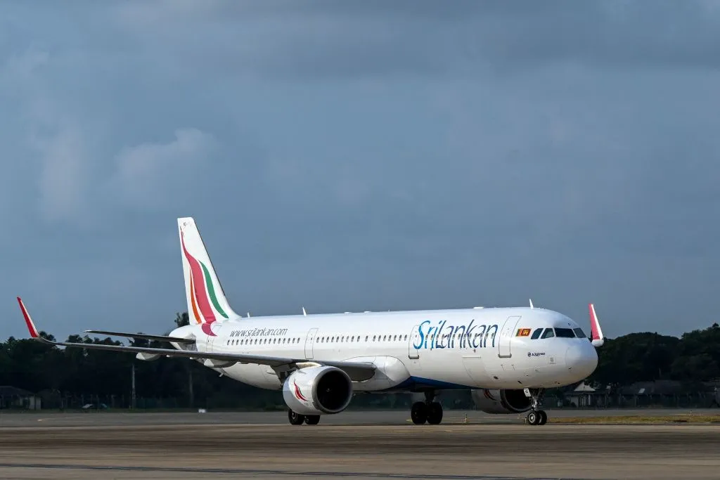 A SriLankan Airlines on the runway of the Colombo International Airport.