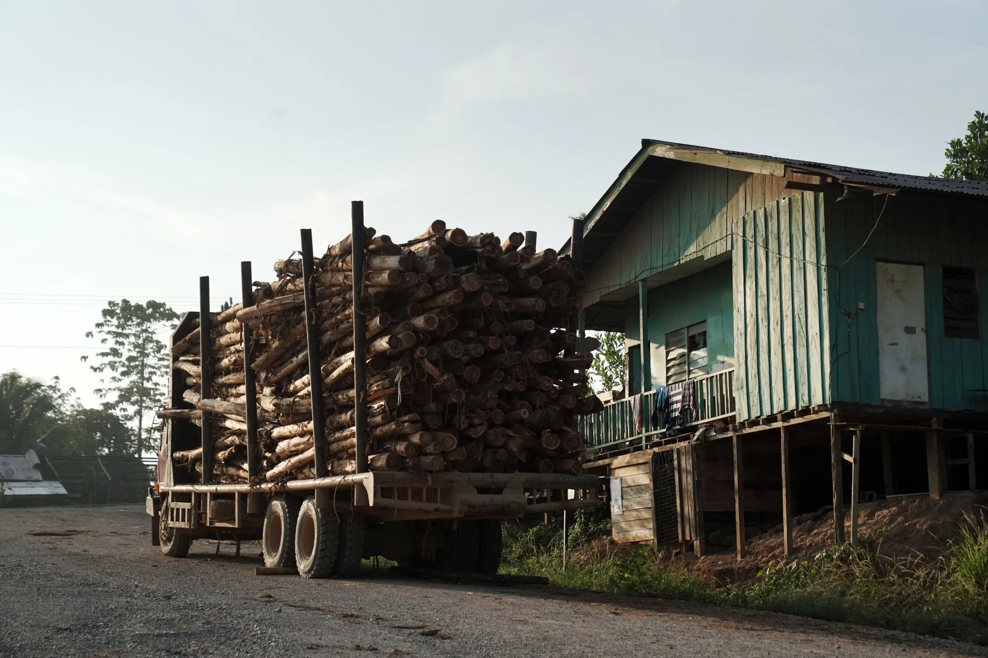 A truck loaded with logs in the Penajam area of&nbsp;Borneo, Indonesia.
