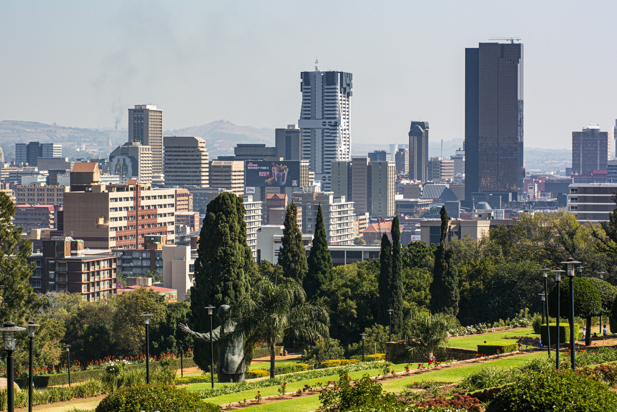 The South African Reserve Bank, right, stands on the skyline in Pretoria.