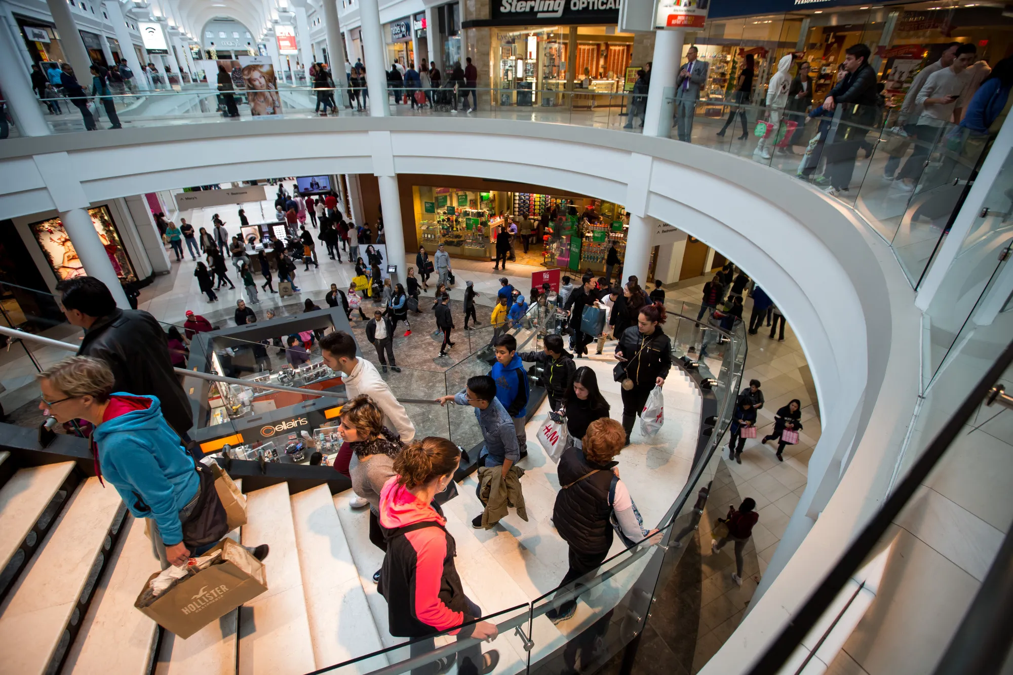Shoppers use stairs at the Menlo Park Mall in Edison, New Jersey.