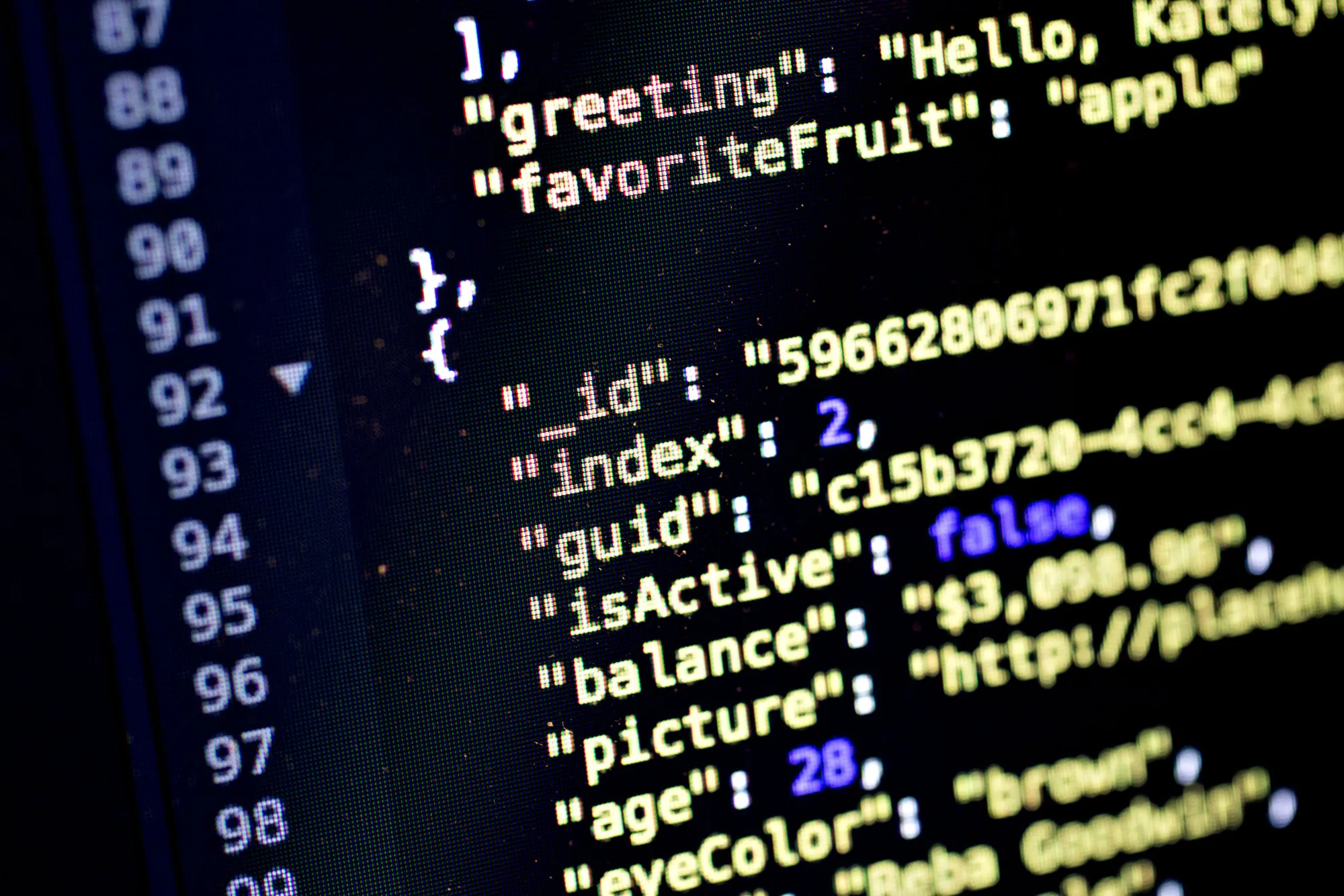 A sample of JSON (JavaScript Object Notation) computer code is displayed on a monitor for a photograph in Tiskilwa, Illinois, U.S., on Wednesday, July 12, 2017. JSON is a lightweight data-interchange format.