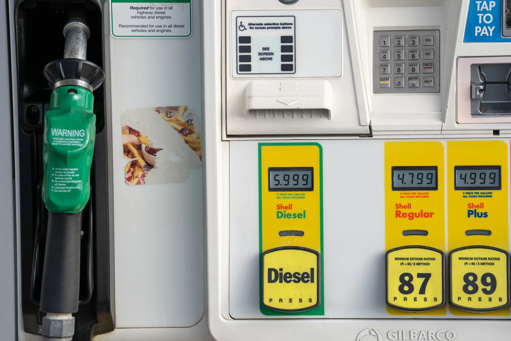 A diesel fuel pump at a Shell gas station in Shoreline, Washington, on Monday.&nbsp;