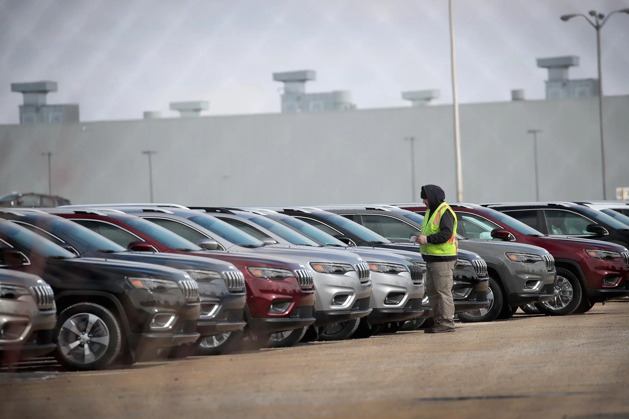 Jeep Cherokees on a lot at the factory in&nbsp;Belvidere, Illinois.