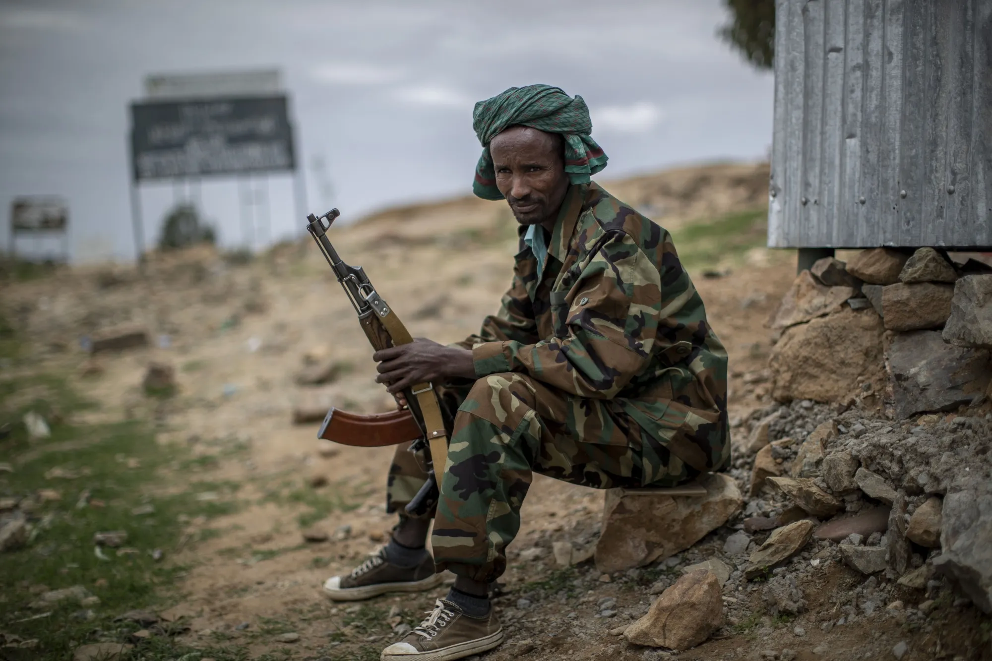 A rebel&nbsp;fighter guards the outskirts of Hawzen, in Tigray region, northern Ethiopia.