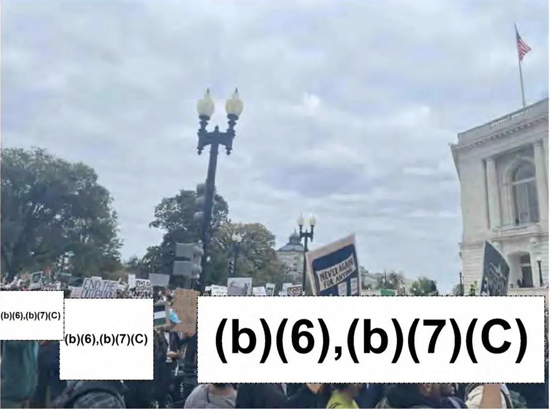 A protest over the Israel-Hamas war held in Washington, DC last October. The Federal Protective Service has&nbsp;monitored the demonstrations and mined social media&nbsp;to assess potential threats.