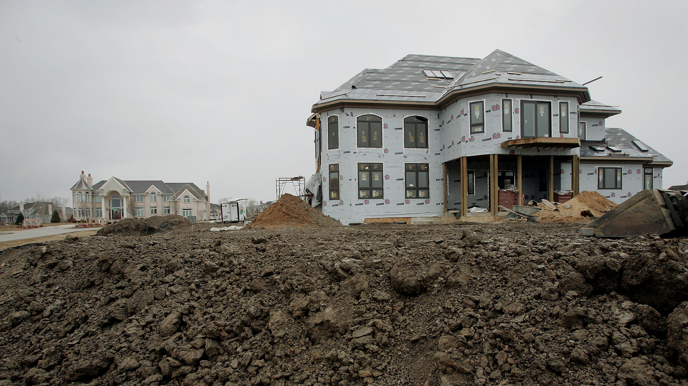 INVERNESS, IL - MARCH 24: A home stands in the later stages of construction March 24, 2006 in Inverness, Illinois. Nationwide new home sales plummeted more than 10 percent in February to their lowest levels in nine years.
