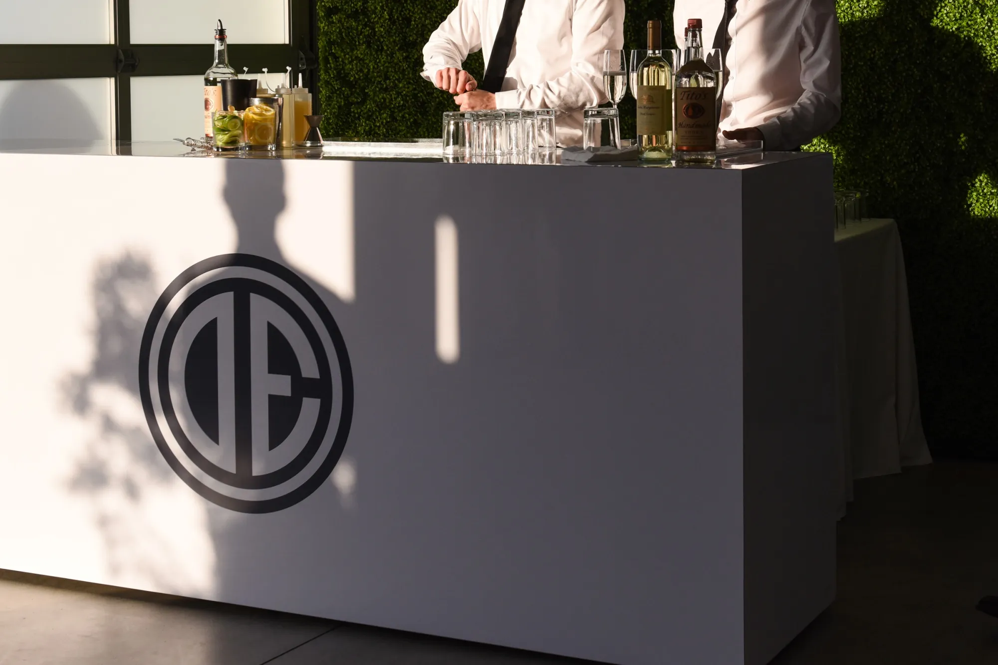 The Douglas Elliman logo on a bar at one of several parties the property broker has hosted.&nbsp;