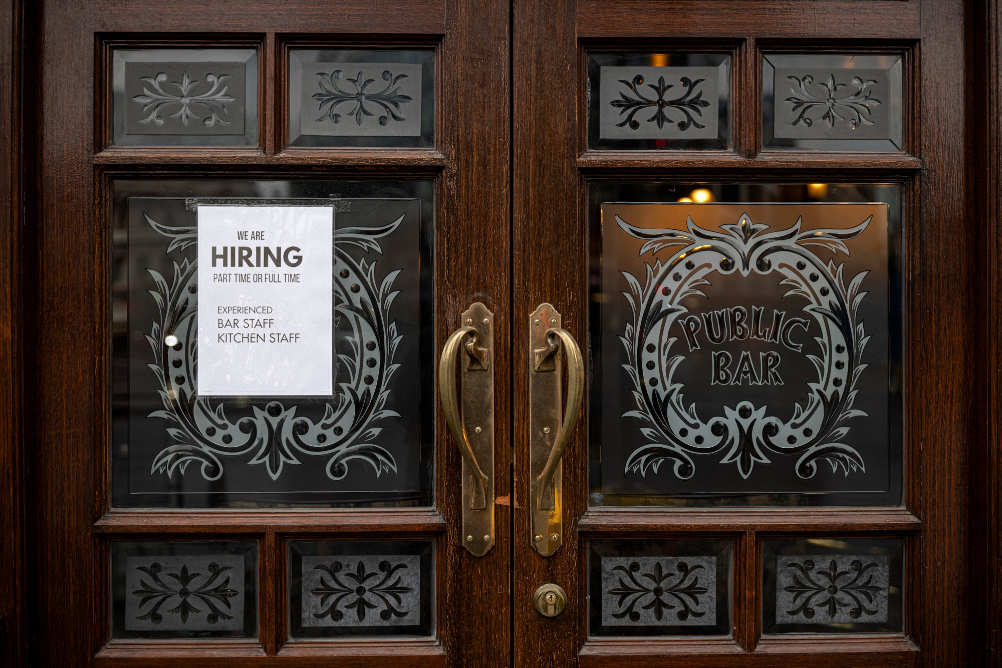 A job advert&nbsp;on a pub door in London.