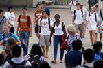 Students walk through the University of Texas at Austin campus