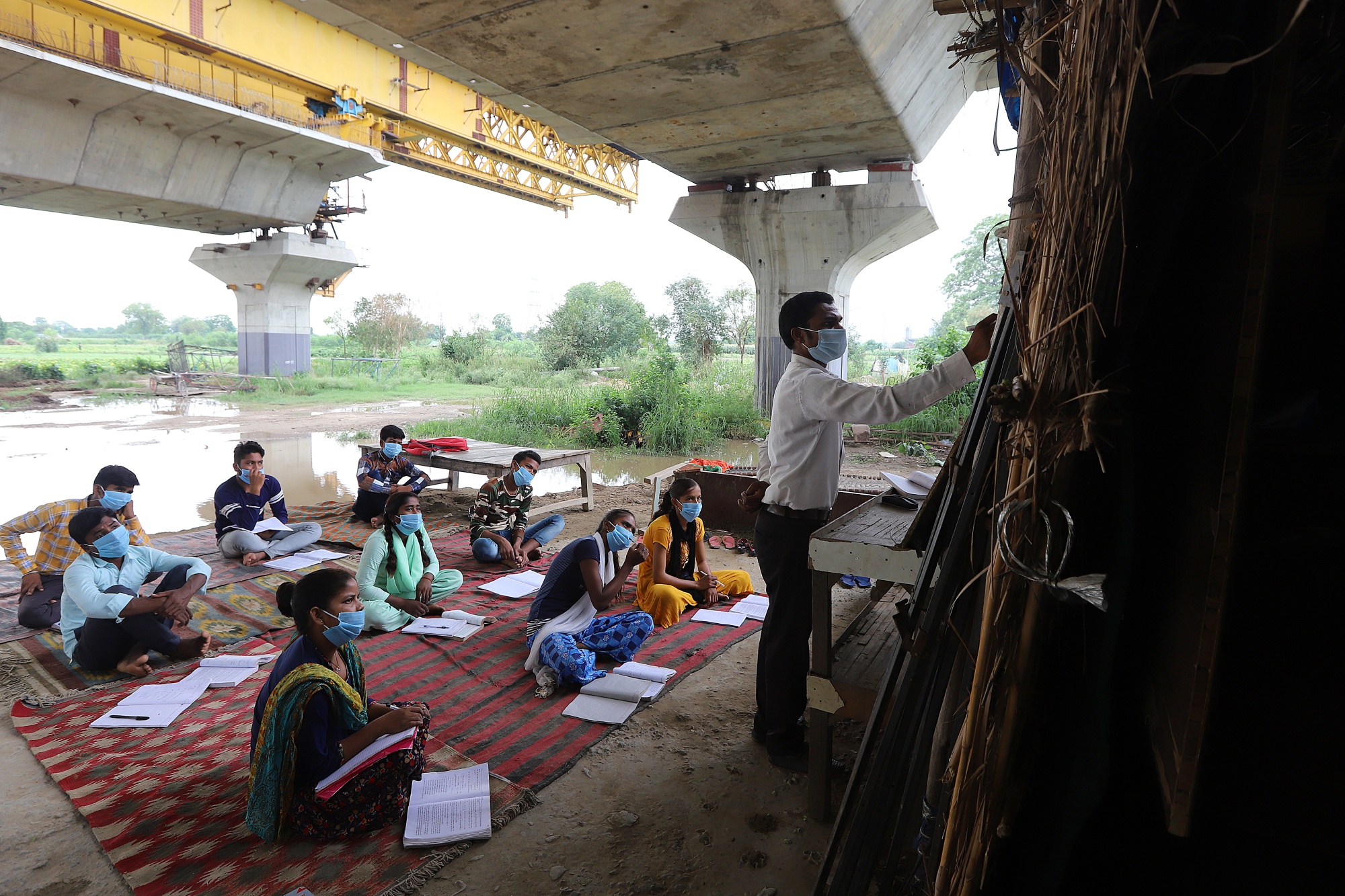 An open-air class for students, who lack digital devices to attend their schools’ online classes, in New Delhi on July 20.
