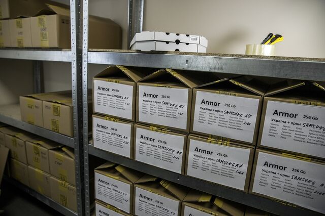Samsung tablets loaded with artillery calculation software waiting for delivery to the front at charity Come Back Alive, which has raised more than $160 million for military kit since Russia invaded.