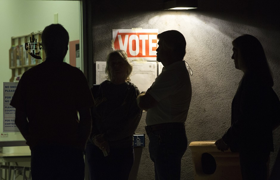 Voters waiting in line in Arizona for the state's March 22 presidential primary.