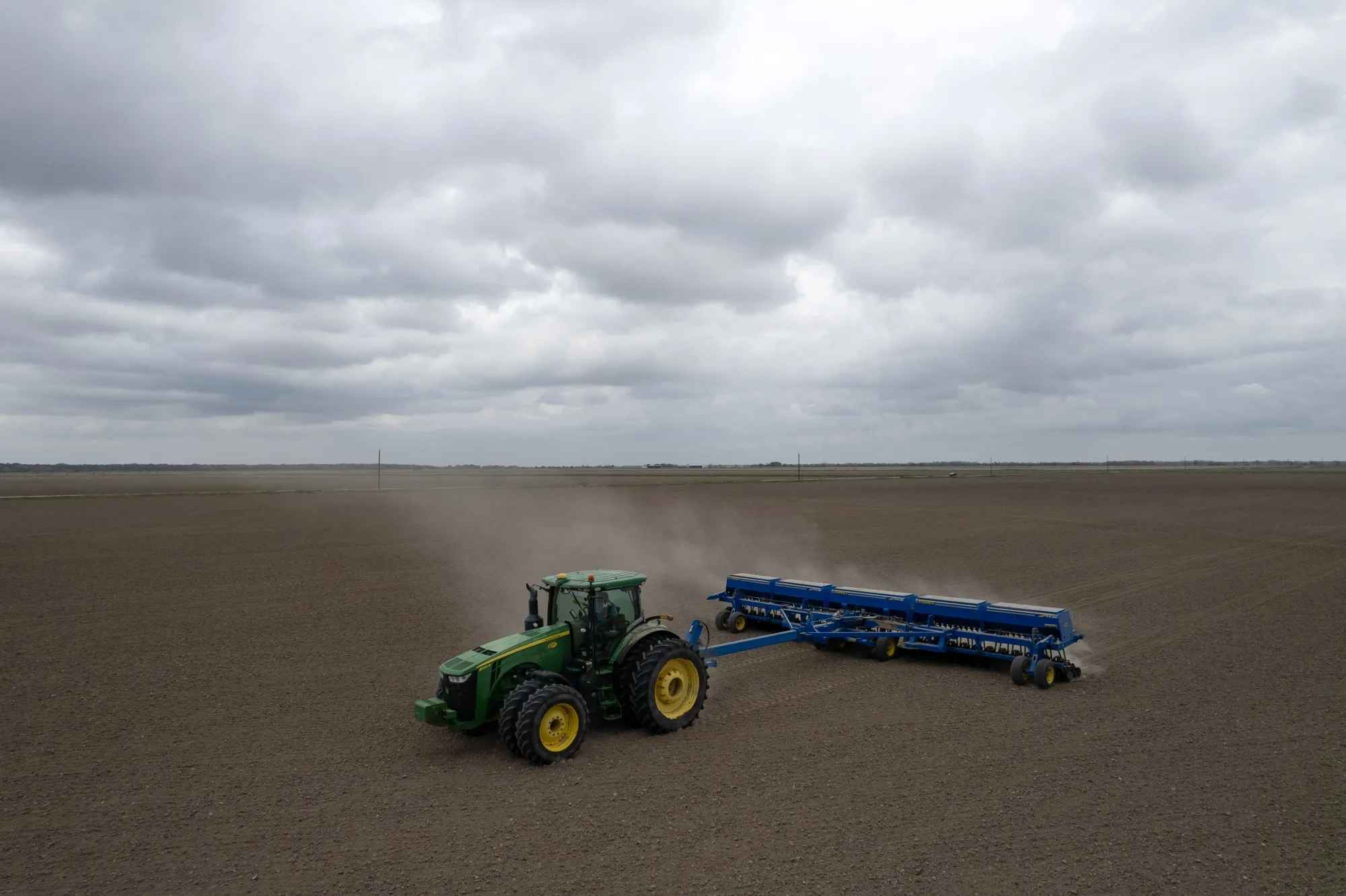 A farmer plants rice at a farm near El Campo, Texas on March 4.&nbsp;