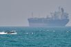 A tanker anchored in the Strait of Hormuz off the coast Qeshm island, Iran, on April 18.
