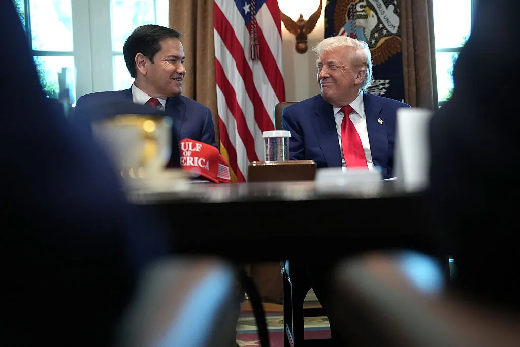 Marco Rubio and Donald Trump during a cabinet meeting at the White House on April 30.