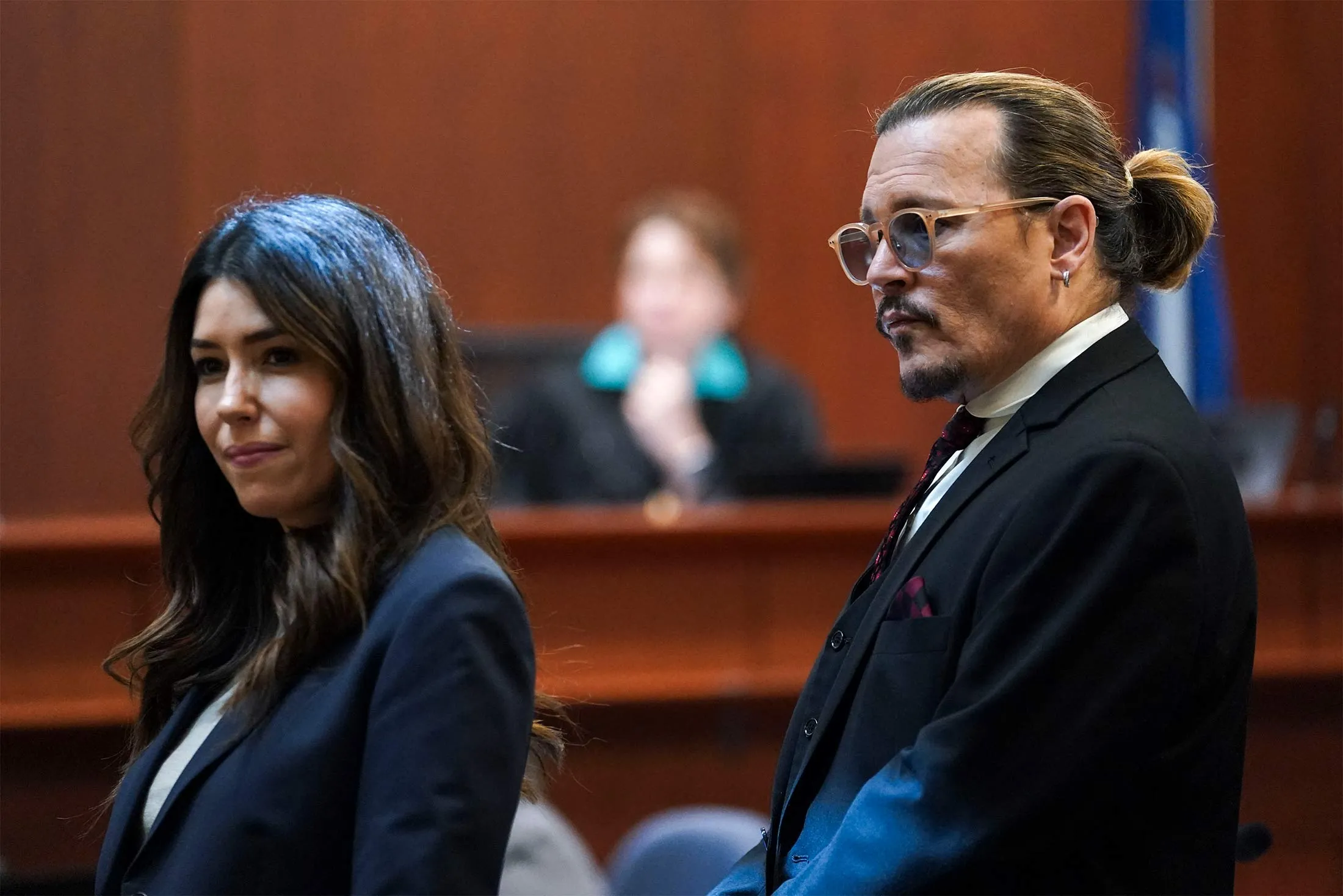 Johnny Depp and his lawyer Camille Vasquez in court in Fairfax, Virginia, on May 18.