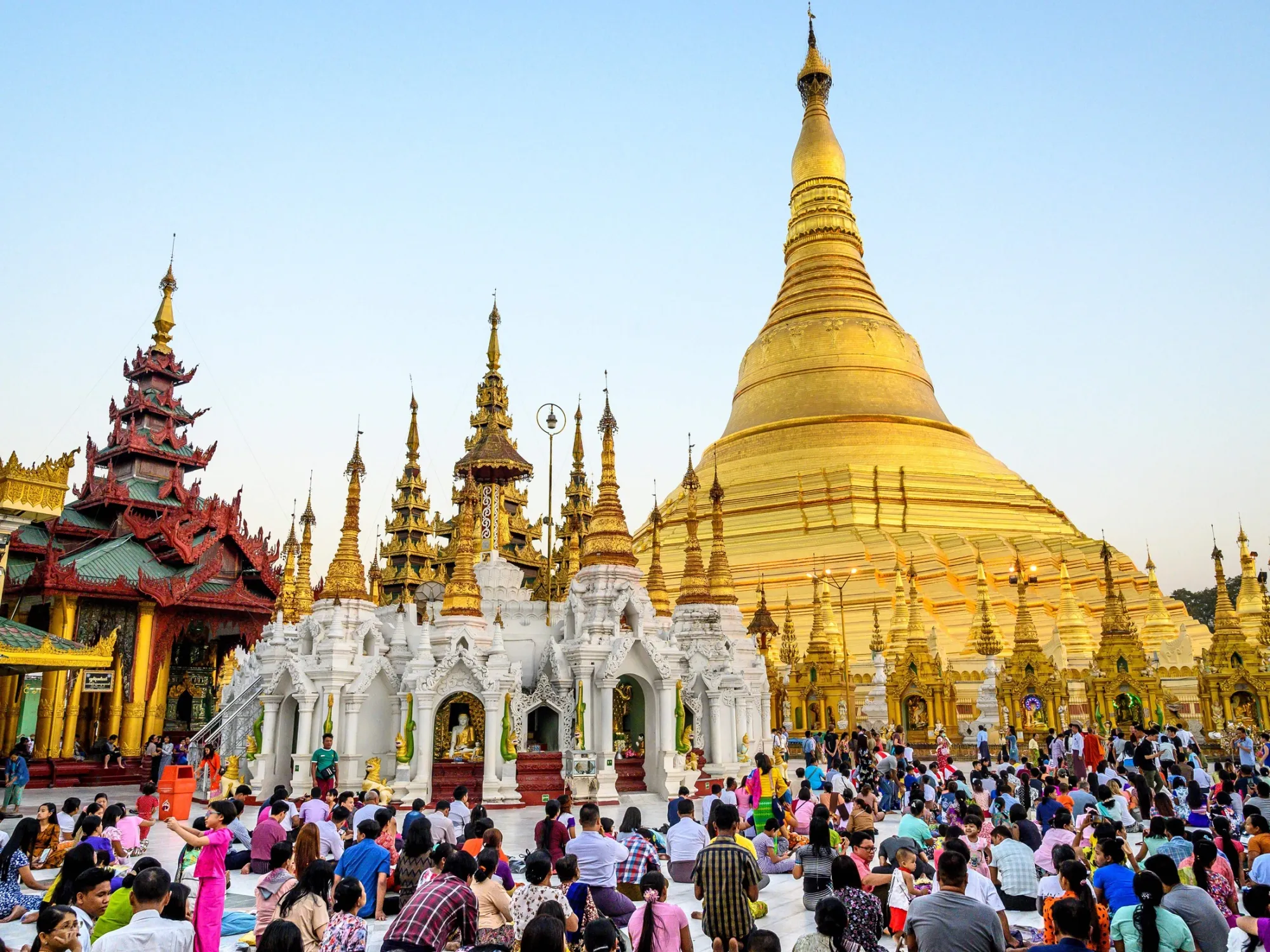 The Shwedagon Pagoda in Yangon, Myanmar, is a major tourism destination.