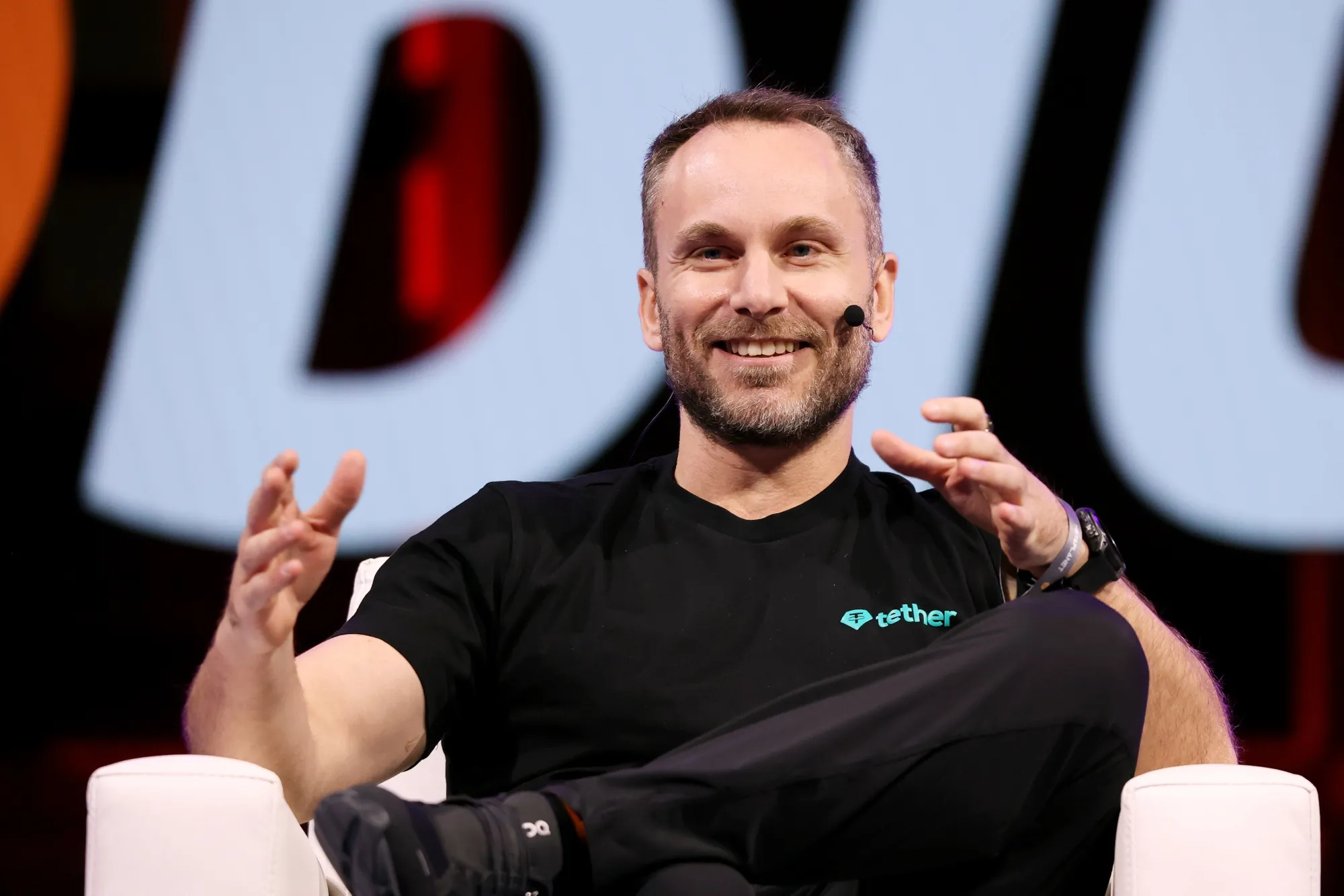 Paolo Ardoino, chief executive officer of Tether Holdings, speaks at the Bitcoin 2025 conference in Las Vegas on May 29.