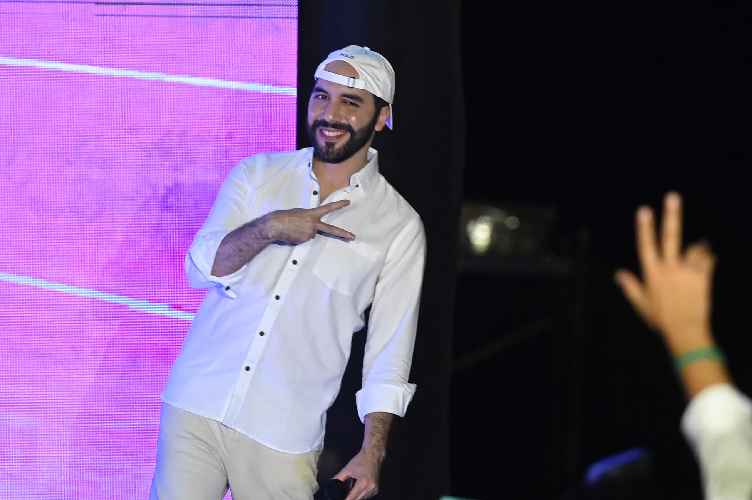 Nayib Bukele during&nbsp;the closing ceremony of the Latin Bitcoin conference (LaBitConf) at Mizata Beach, El Salvador, on Nov.&nbsp;20.