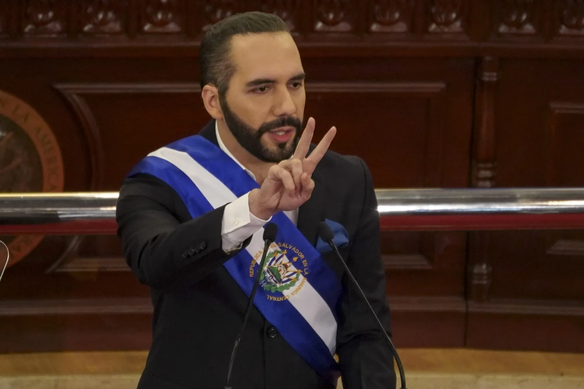 Nayib Bukele, El Salvador's president, delivers a state of the union address in June.