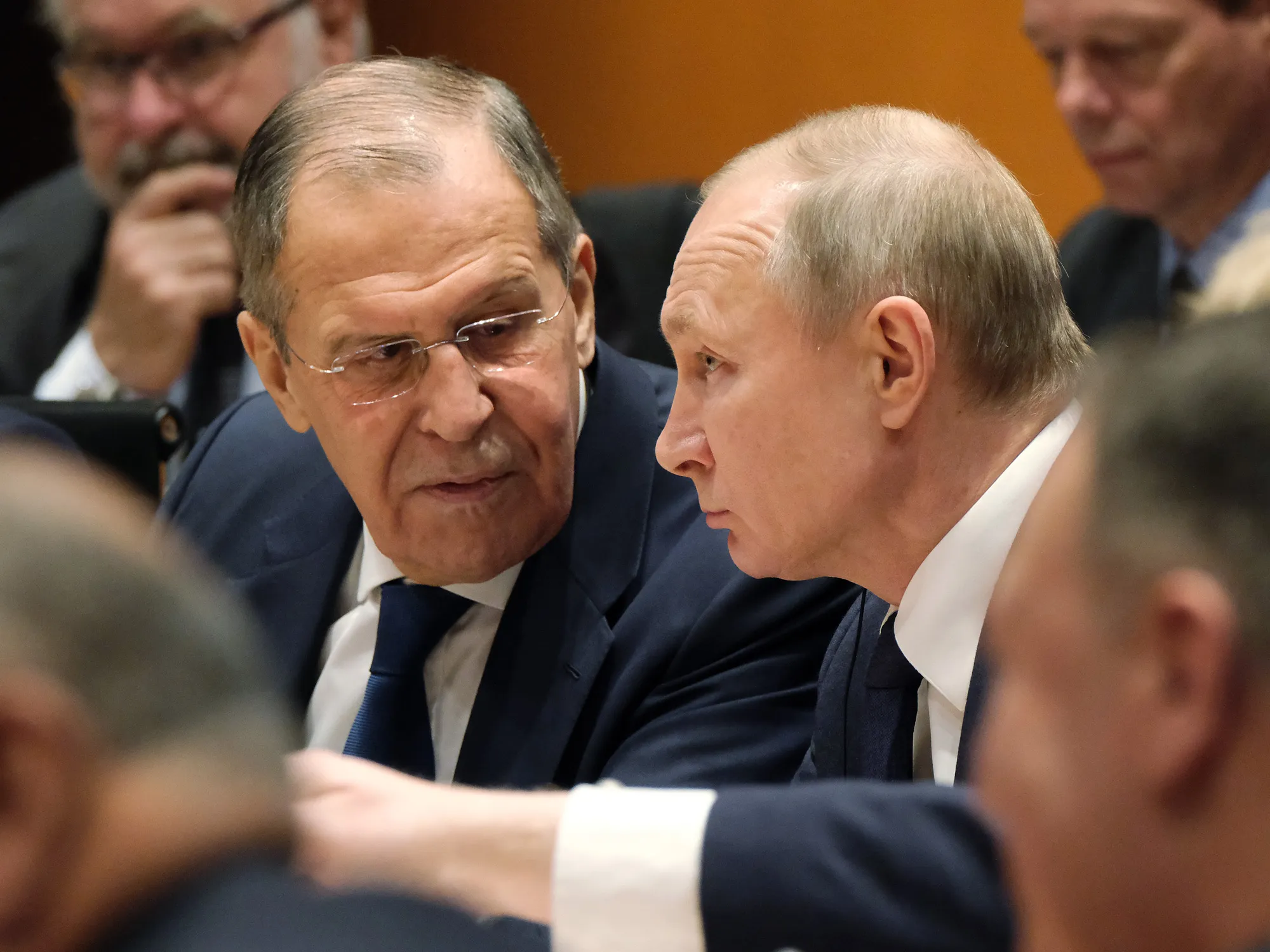 Vladimir Putin, right, and Sergei Lavrov in 2020.