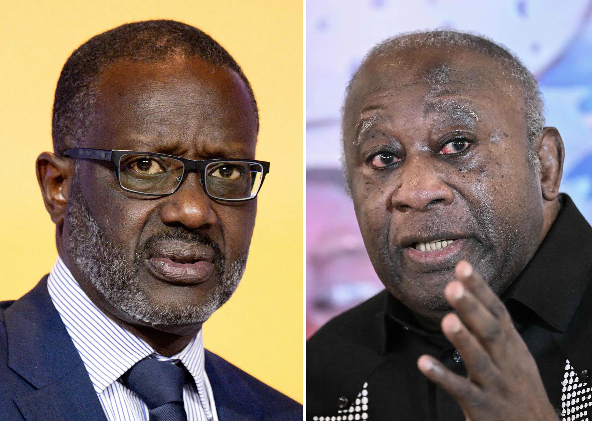 Former Credit Suisse AG Chief Executive Officer Tidjane Thiam, left, and ex-President Laurent Gbagbo