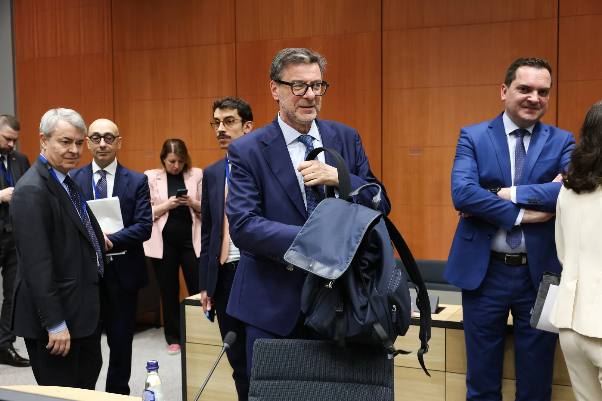 Giancarlo Giorgetti, Italy's finance minister, at a Eurogroup meeting in Brussels, on March 9.