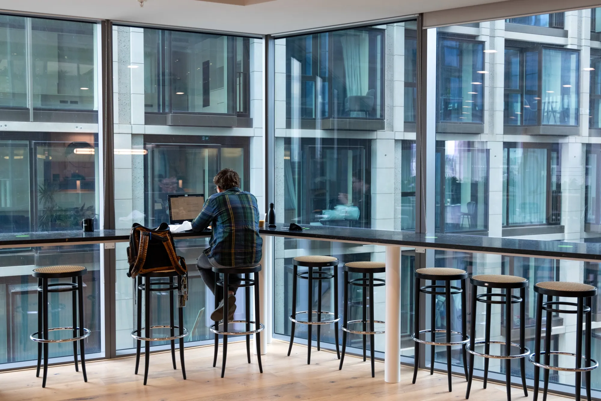 An office worker at a WeWork co-working office space.