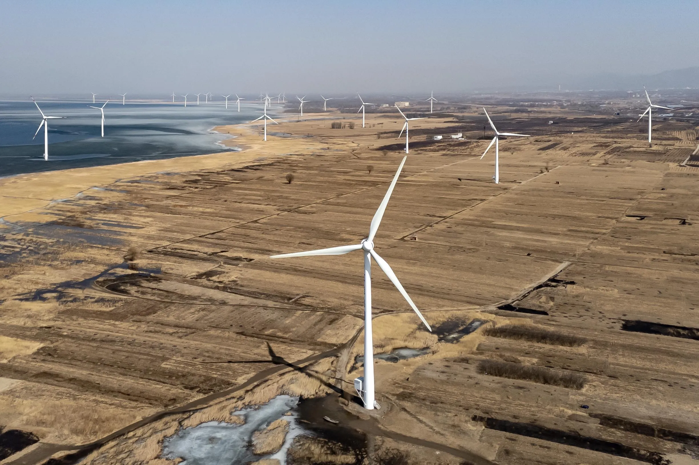 Wind turbines in the outskirts of Beijing, China.