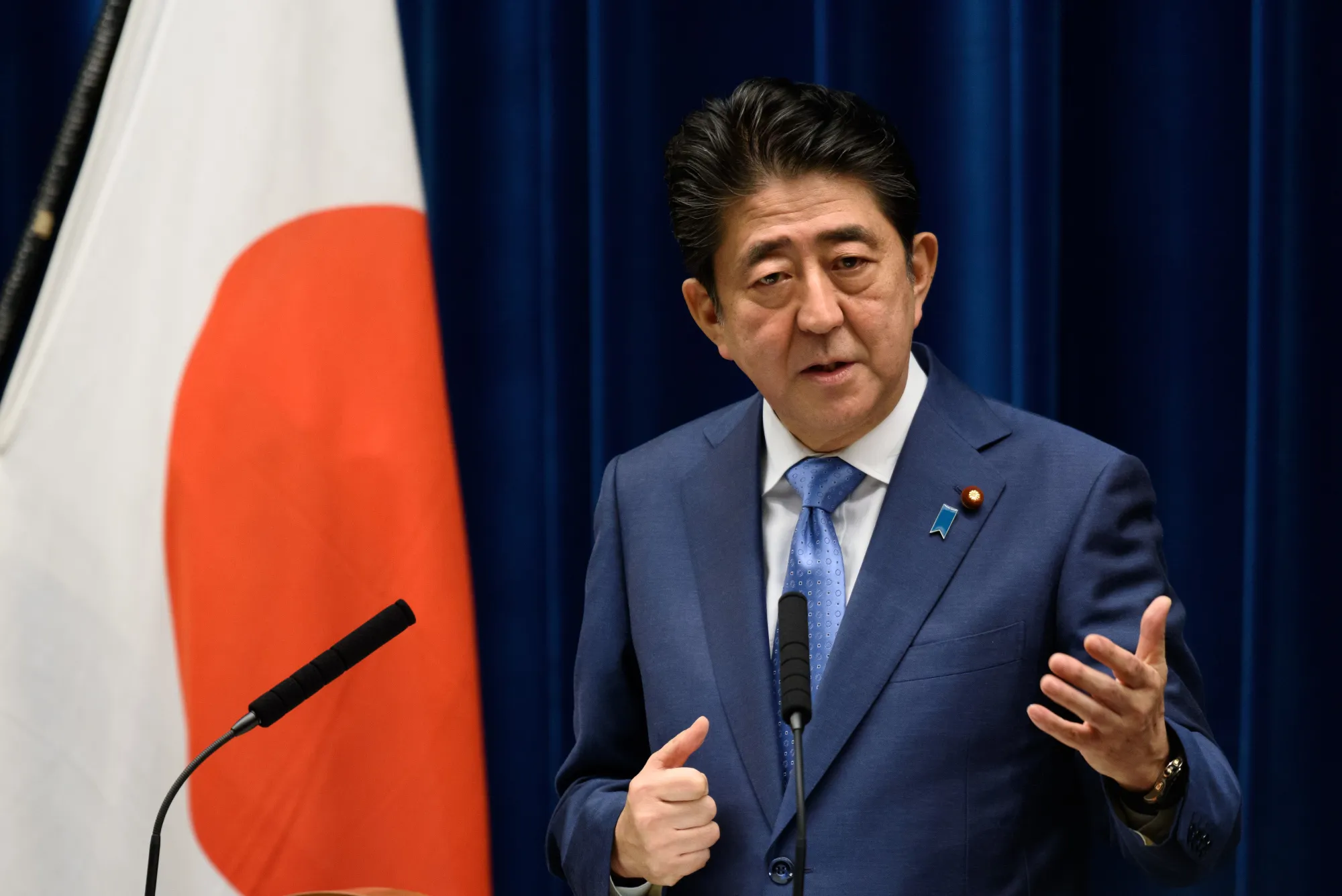 Shinzo Abe during a news conference in Tokyo.&nbsp;