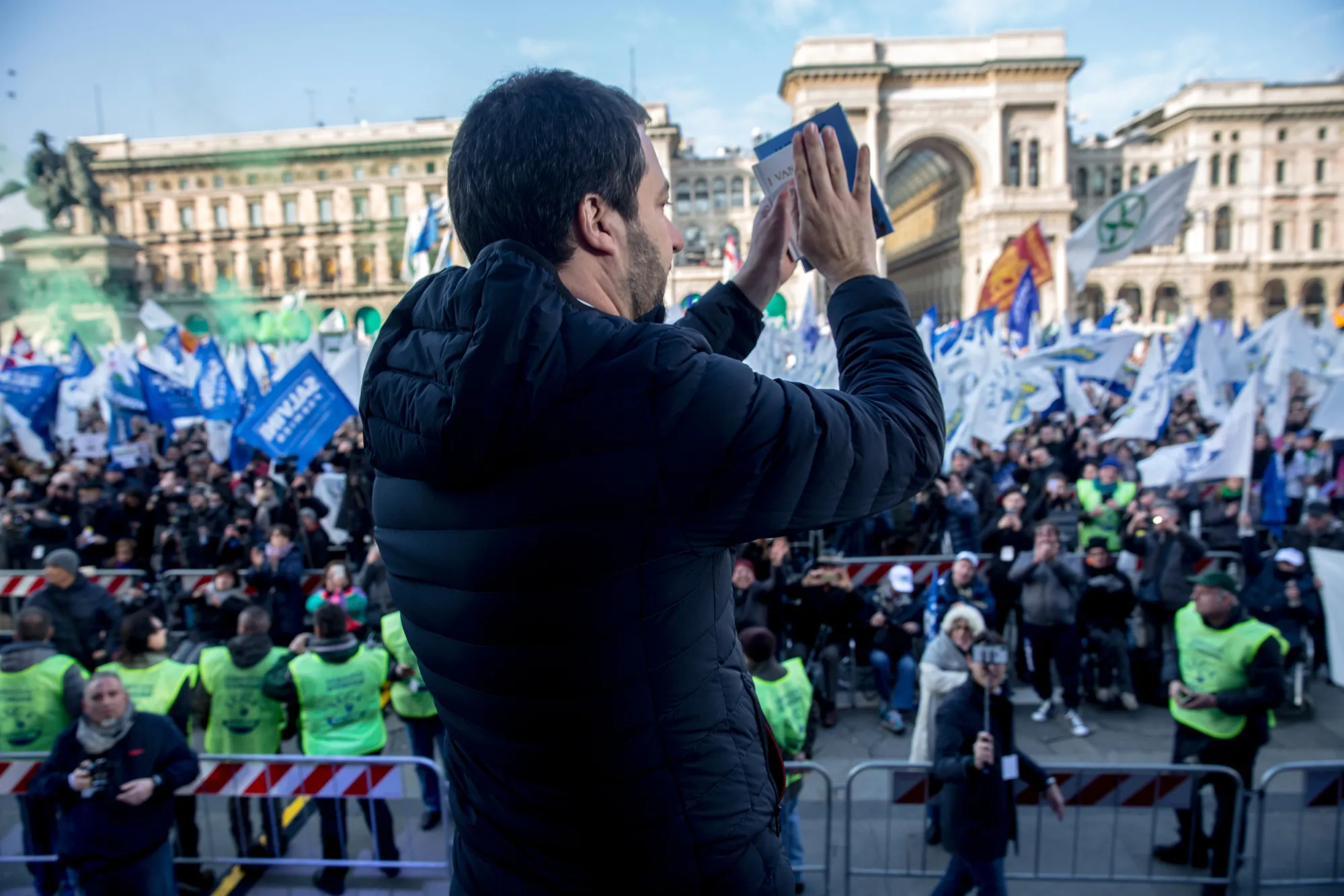 Matteo Salvini during an election campaign rally in Milan.&nbsp;
