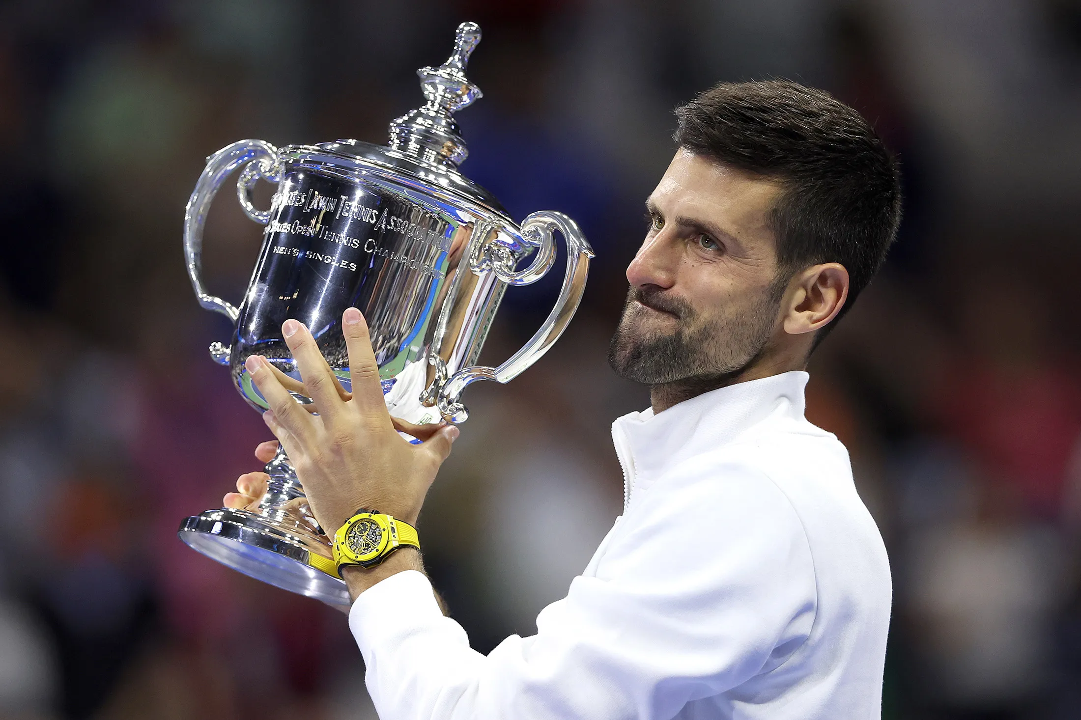 Novak Djokovic&nbsp;celebrates after winning the Men's Singles Final match of the 2023 US Open at the USTA Billie Jean King National Tennis Center in New York&nbsp;on Sept. 10.