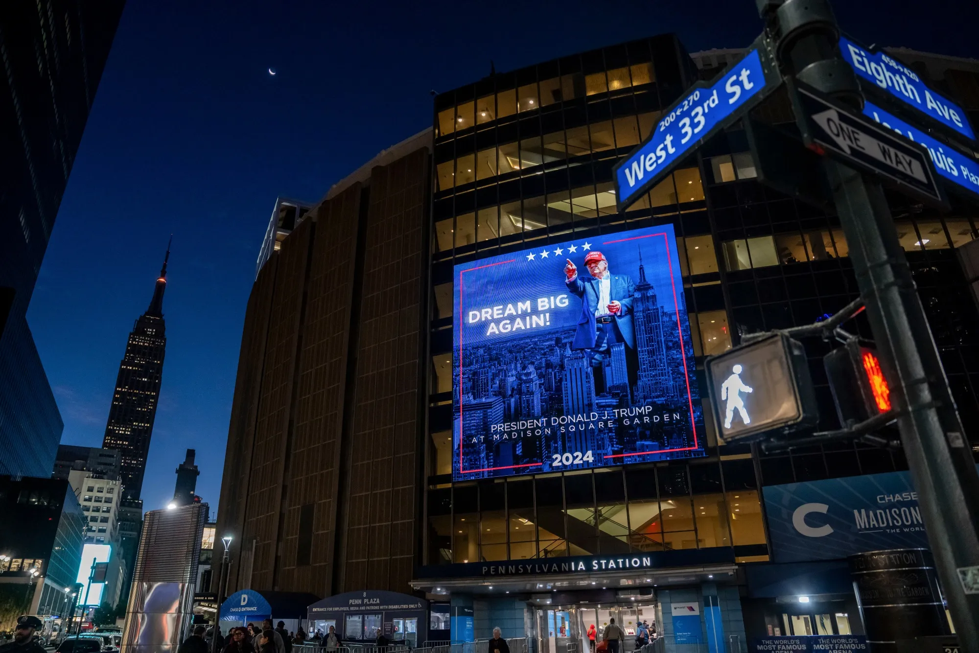 Signage prior to a campaign event for Donald Trump outside Madison Square Garden in New York&nbsp;on Sunday.