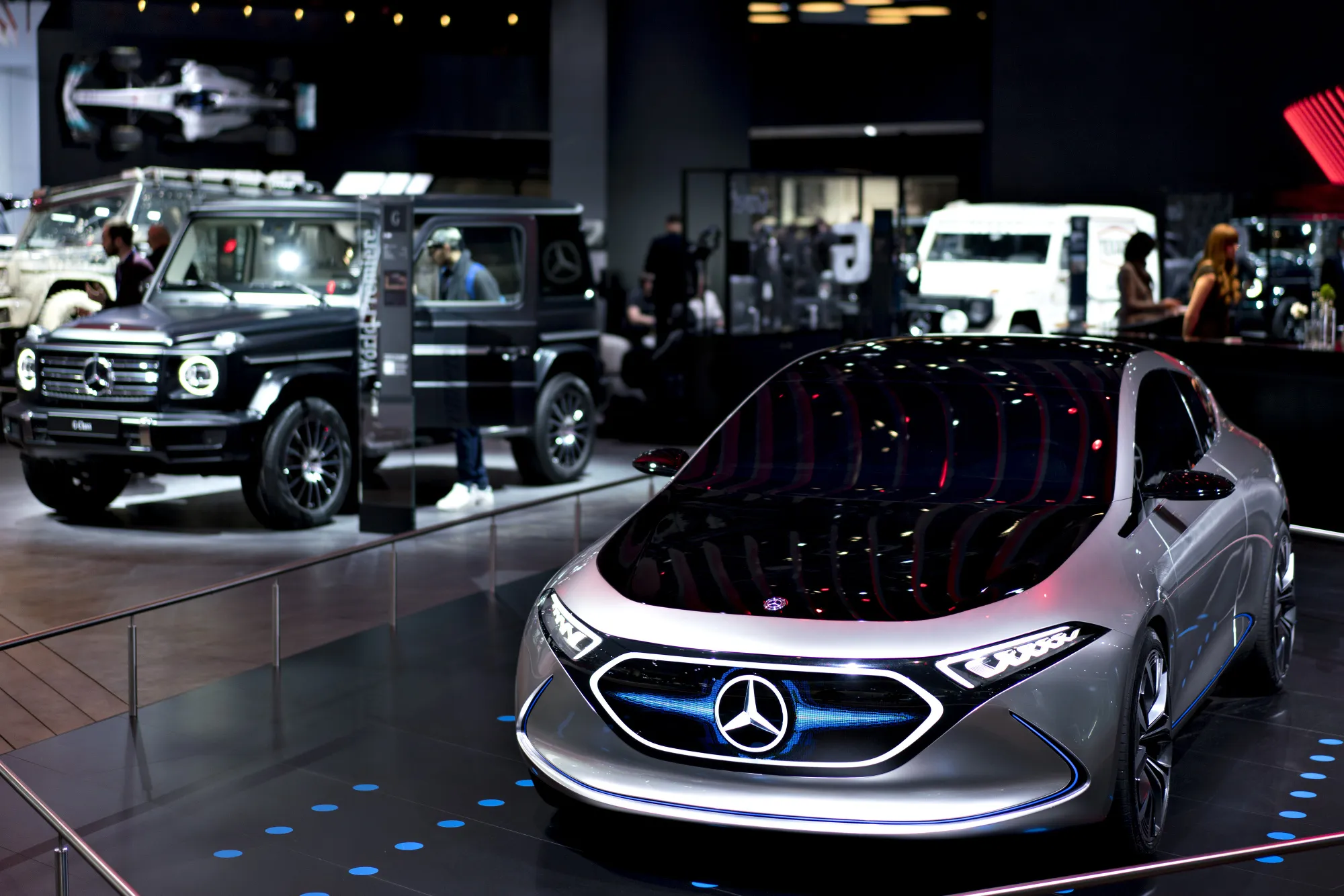 The Daimler AG Mercedes-Benz Concept EQA electric vehicle, right, is displayed during the 2018 North American International Auto Show (NAIAS) in Detroit, Michigan,&nbsp;on&nbsp;Jan. 16, 2018.