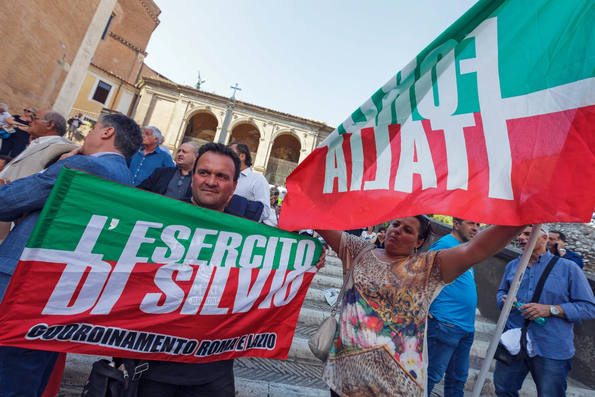 Forza Italia supporters take part in a rally in Rome on June 22.
