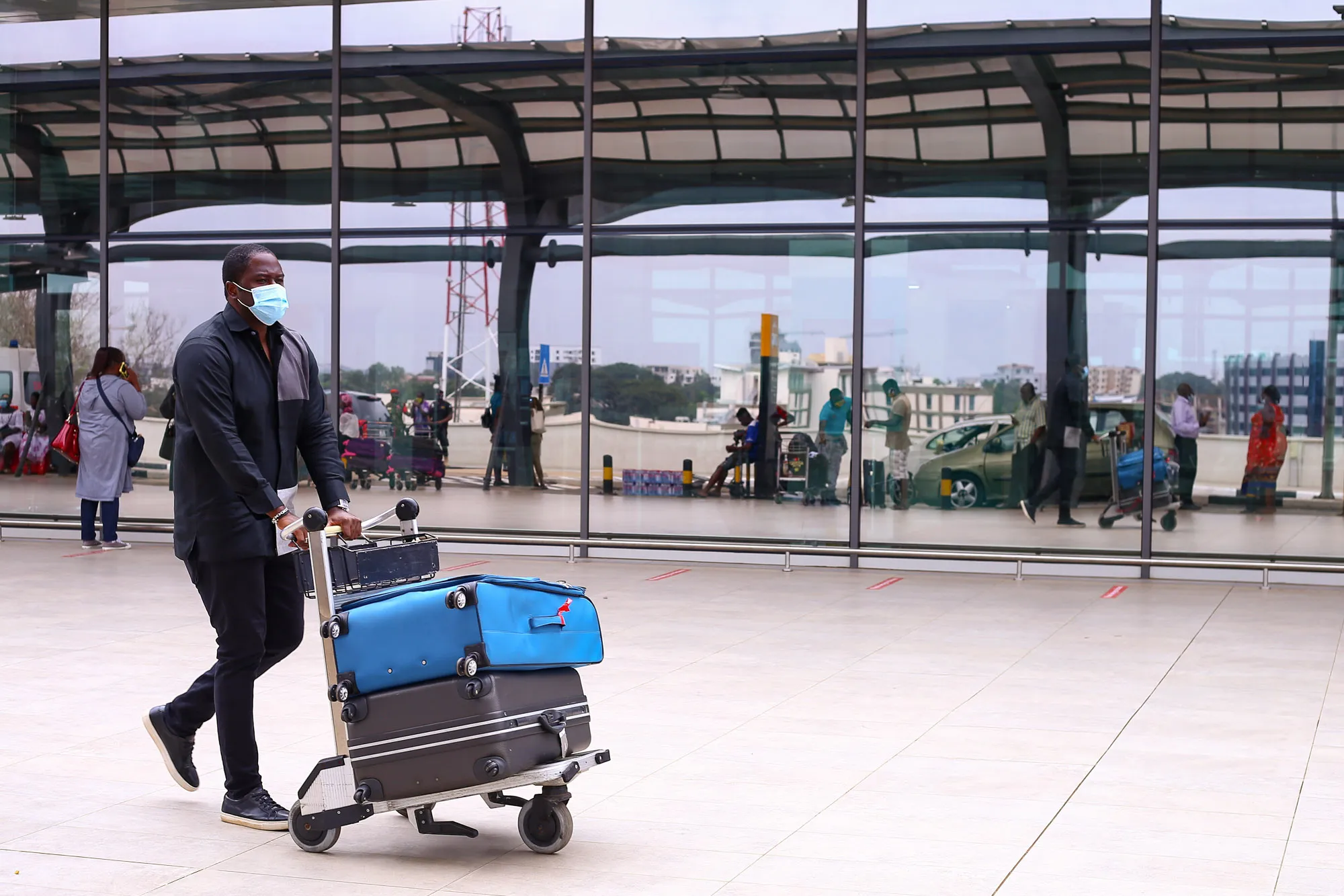 A passenger at Kotoka International Airport in Accra, Ghana.
