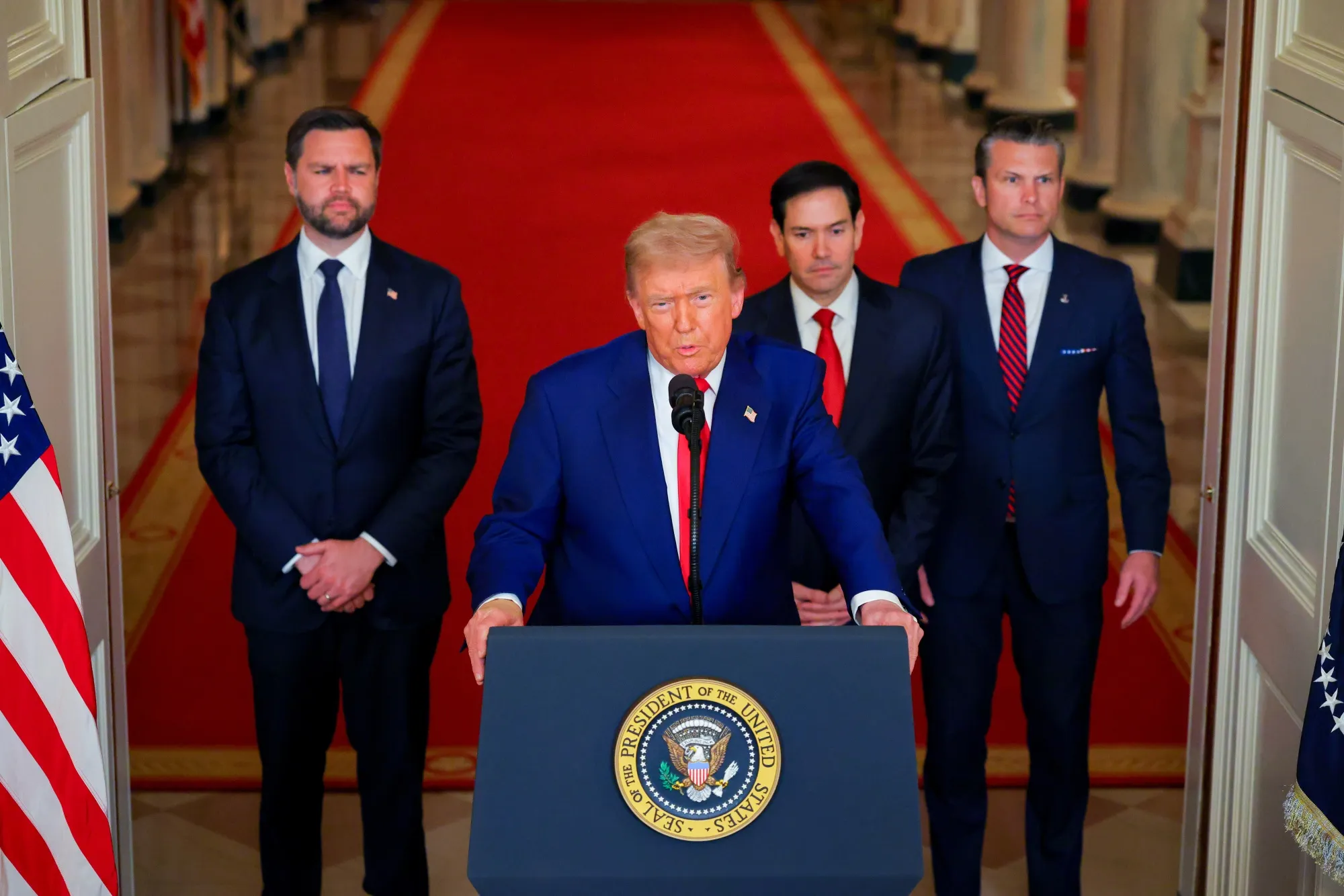 Donald Trump speaks in the East Room of the White House on June 21.