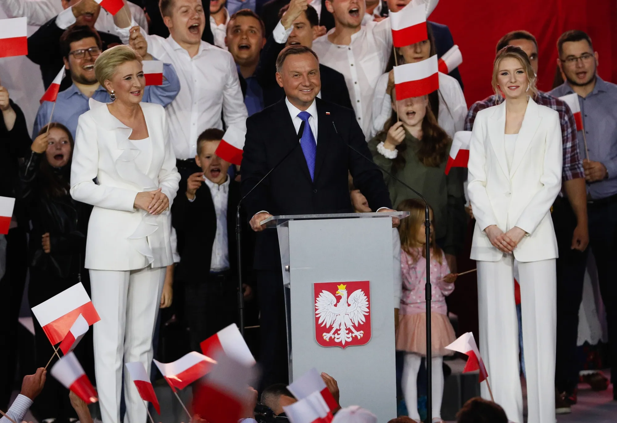 Andrzej Duda, center, in Pultusk, Poland, on July 12.