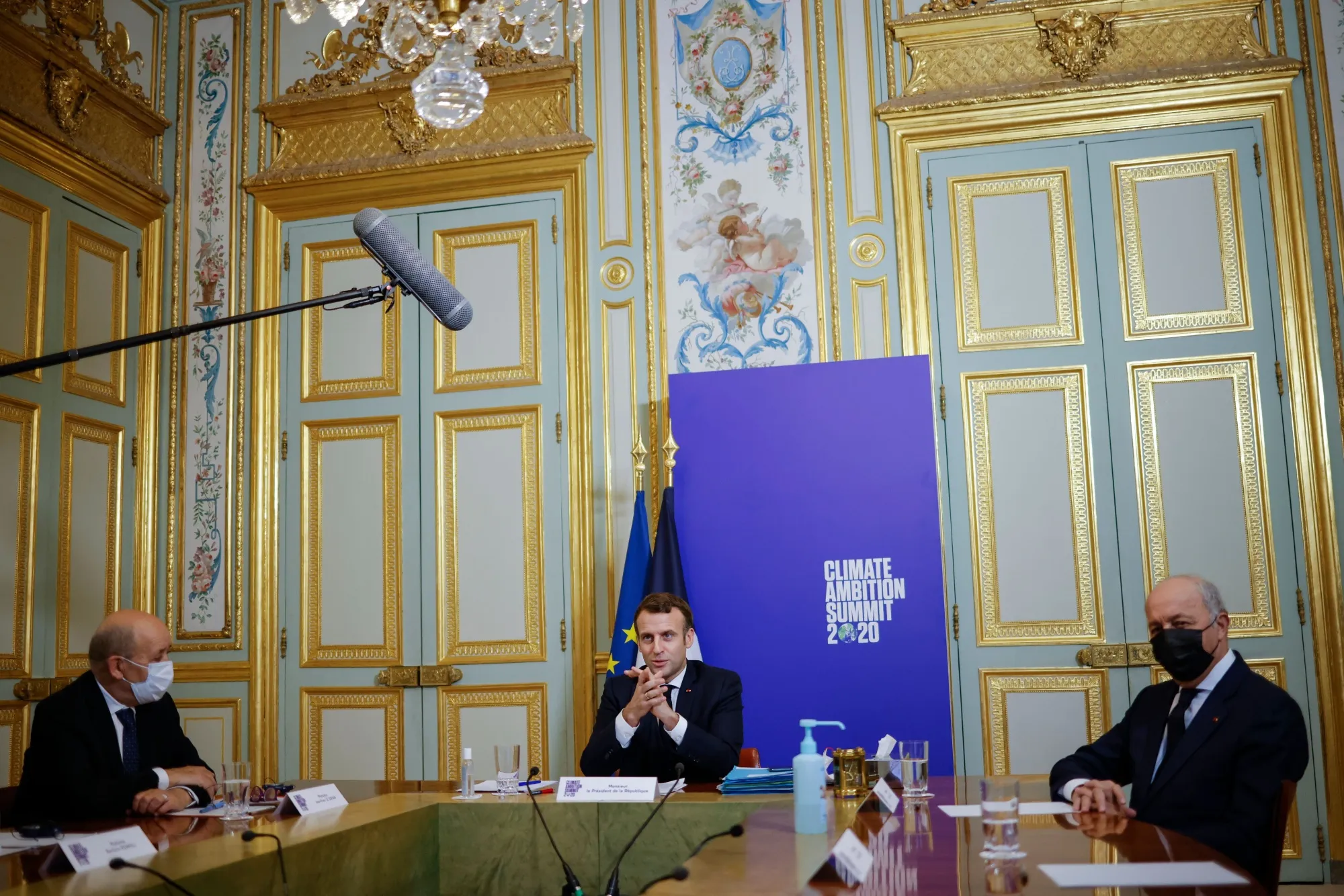 French President Emmanuel Macron speaks during the Climate Ambition Summit 2020 video conference&nbsp;in Paris, on Dec.&nbsp;12.