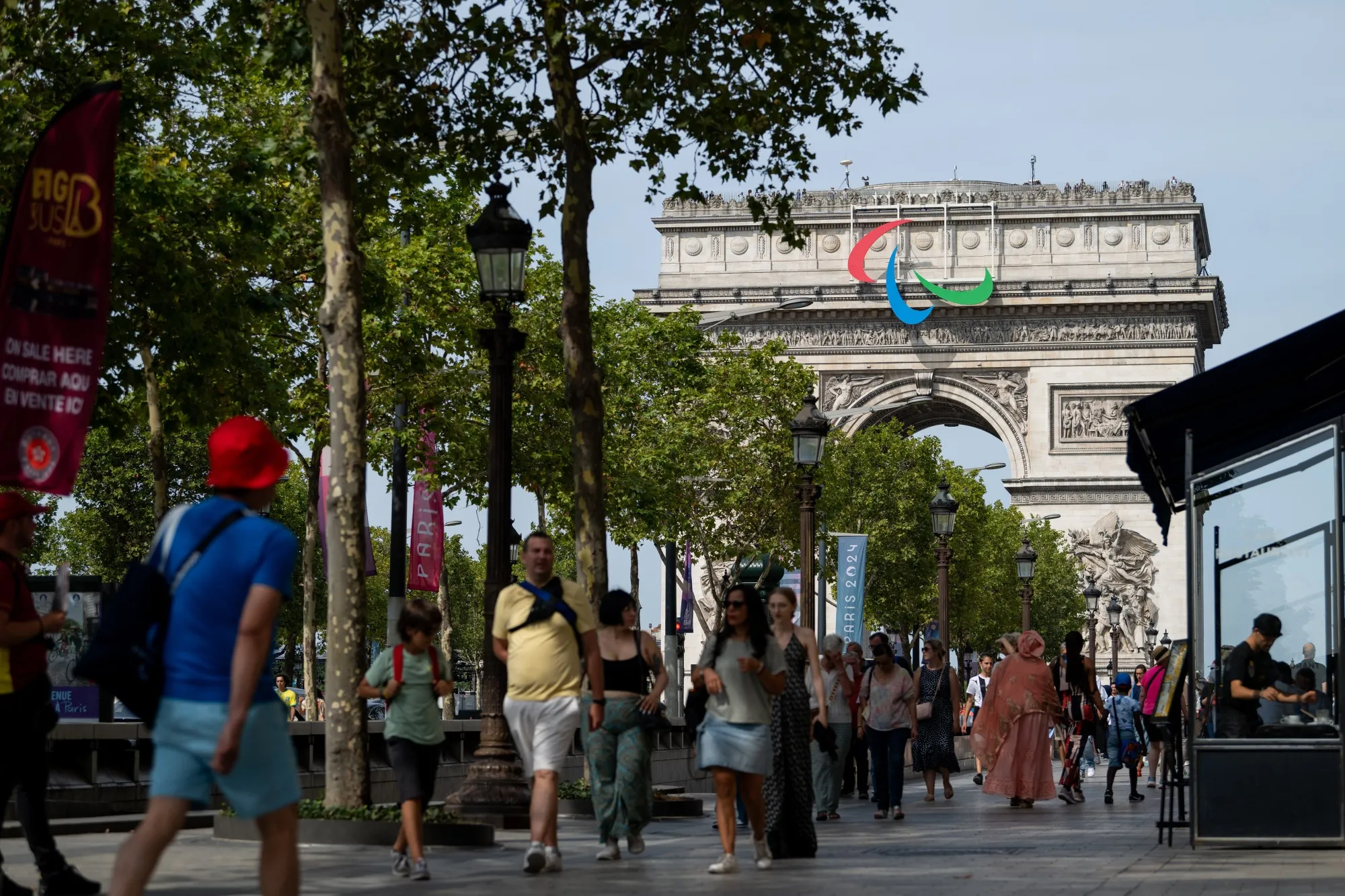 Tourists on the Champs Elysee in central Paris in&nbsp;August.&nbsp;