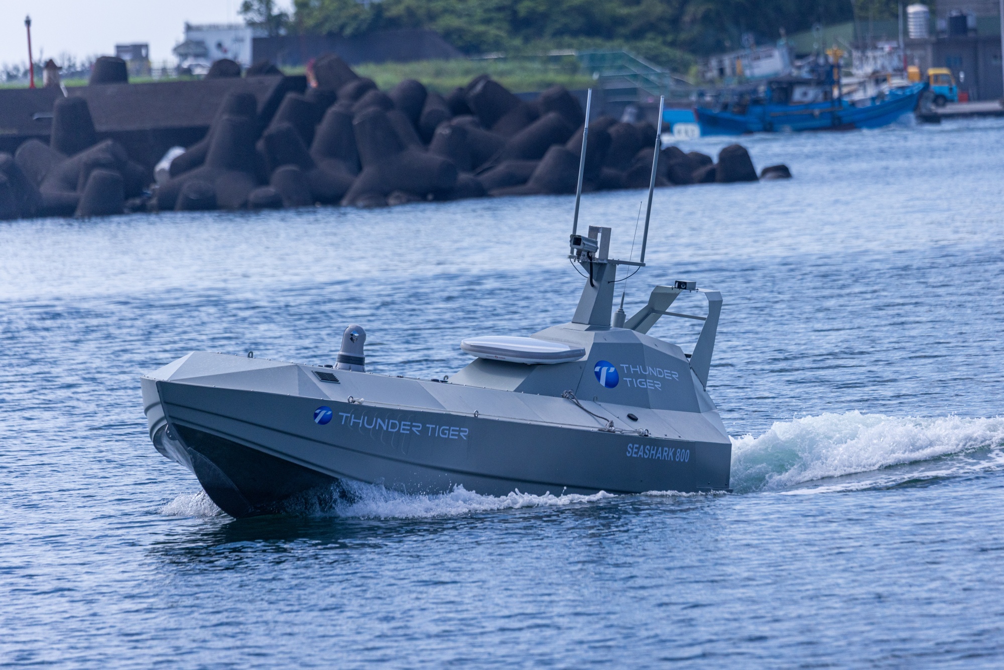 A Sea Shark 800 during the Unmanned Surface Vessel demonstration media tour in Taiwan in June 2025. Photographer: Annabelle Chih/Getty Images AsiaPac