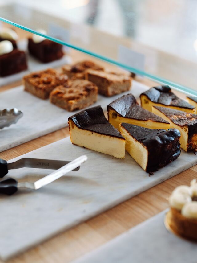 Basque cheesecake, and a selection of other pastries, at Pollen Bakery.