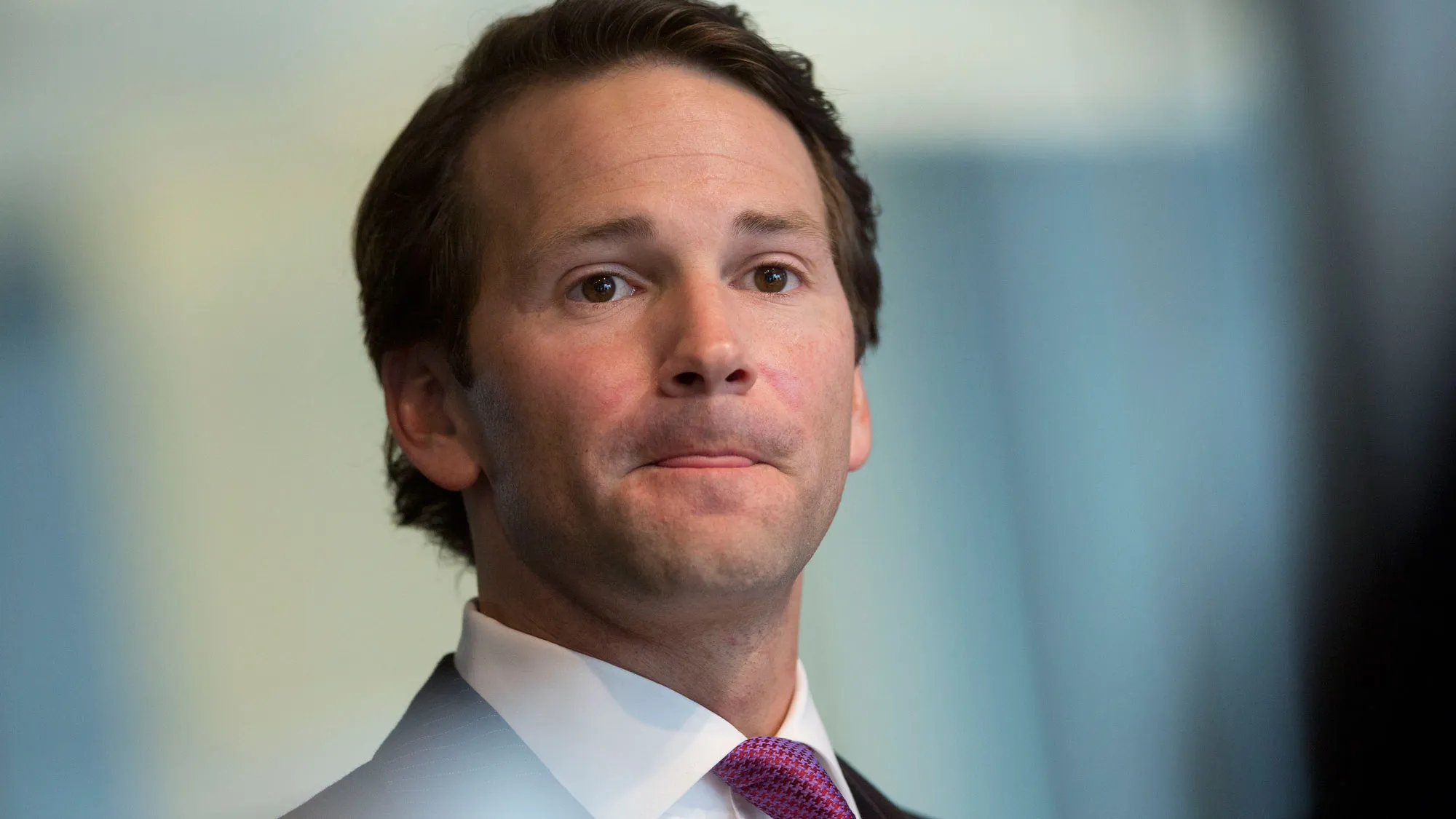 Representative Aaron Schock, a Republican from Illinois, pauses while speaking during an interview in Washington, D.C., U.S., on Thursday, Jan. 9, 2014.
