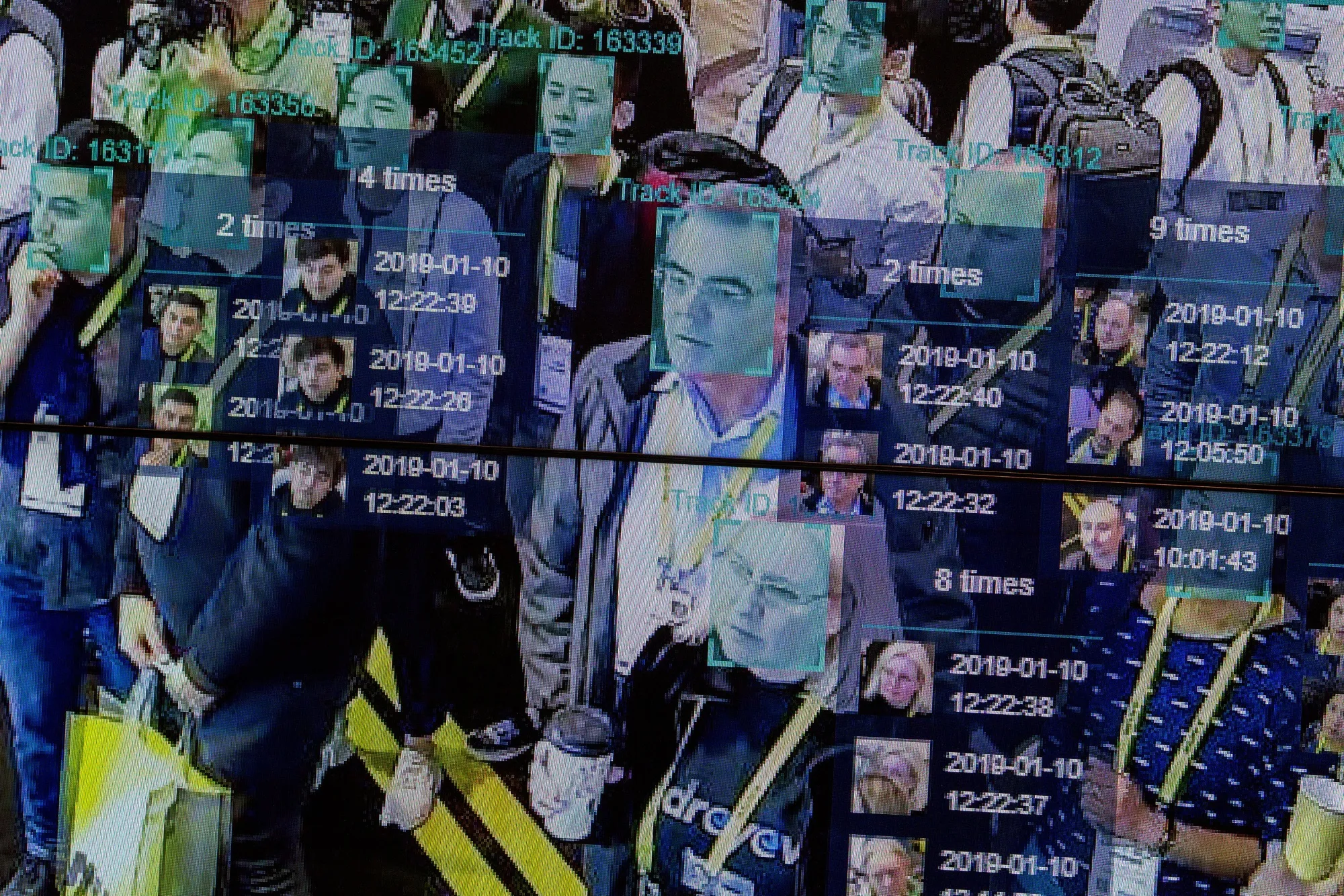 Attendees interact with a facial recognition&nbsp;demonstration&nbsp;at the 2019 Consumer Electronics Show in Las Vegas.